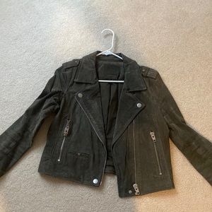 SL8 olive green leather suede moto jacket